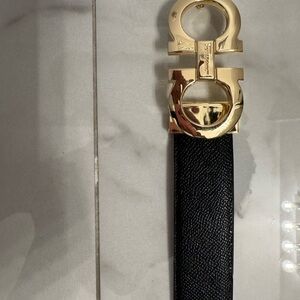 Salvatore Ferragamo Gold and Black Leather Belt
